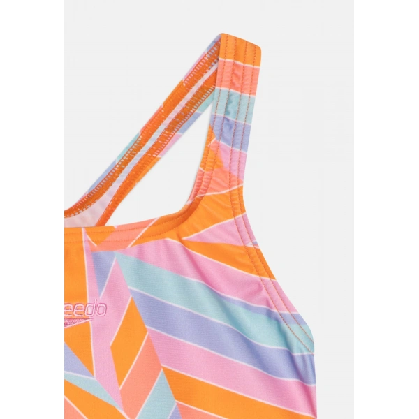 Speedo Allover Printed Medalist Kız Çocuk Yüzücü Mayosu Turuncu-Mavi