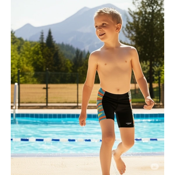 Speedo Digi Allover Panel Jam-mer Erkek Çocuk Yüzücü Mayosu Siyah-Mavi