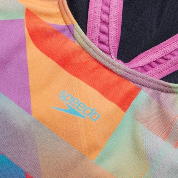 Speedo Digital Baskı Splashback Kız Çocuk Yüzücü Mayosu Lacivert-Pembe