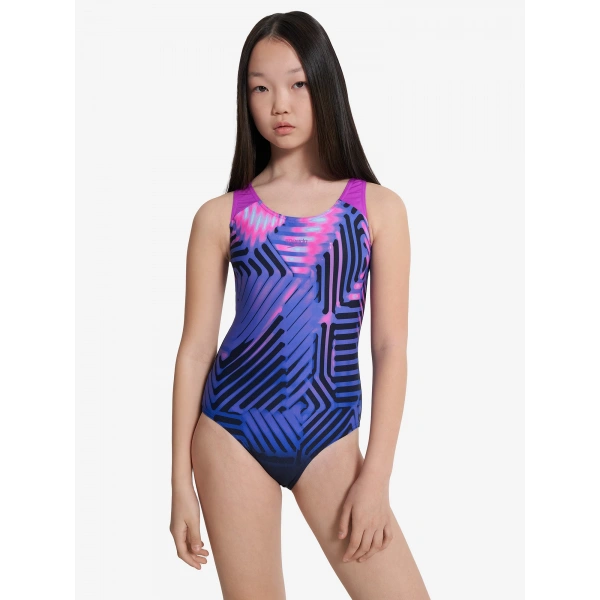 Speedo Digital Baskı Kız Çocuk Yüzücü Mayosu Pembe-Mor