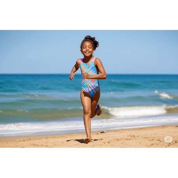 Speedo Digital Baskı Güneş Desenli Kız Çocuk Yüzücü Mayosu Turkuaz