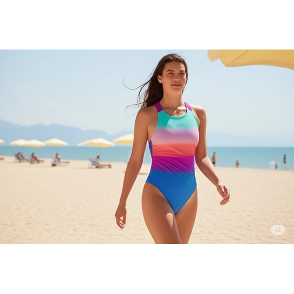 Speedo Digital Baskı Kız Çocuk Yüzücü Mayosu Pembe-Mavi