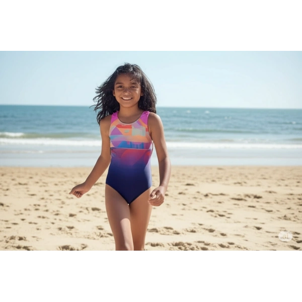 Speedo Digital Baskı Splashback Kız Çocuk Yüzücü Mayosu Lacivert-Pembe