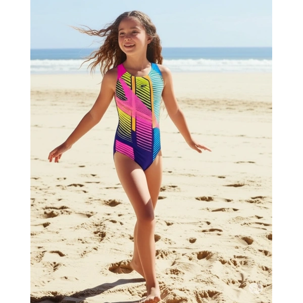 Speedo Digital Baskı Splashback Kız Çocuk Yüzücü Mayosu Gökkuşağı