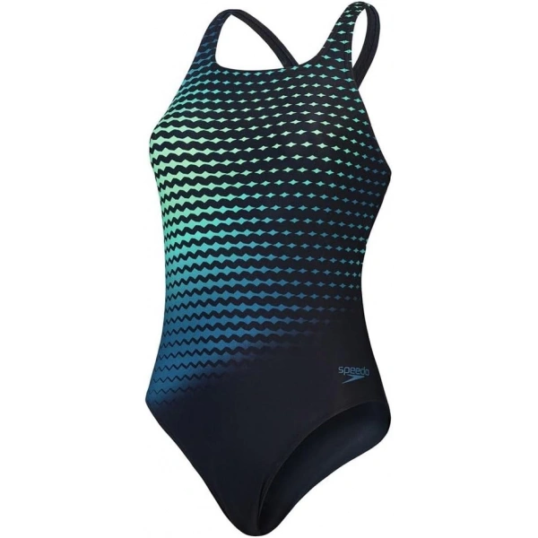 Speedo Dijital Baskılı Medalist Kadın Yüzücü Mayosu Koyu Yeşil