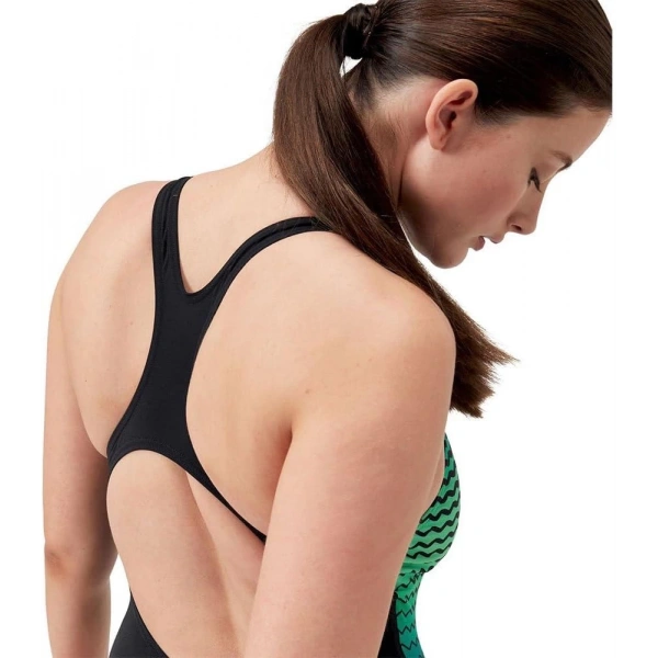 Speedo Dijital Baskılı Medalist Kadın Yüzücü Mayosu Koyu Yeşil