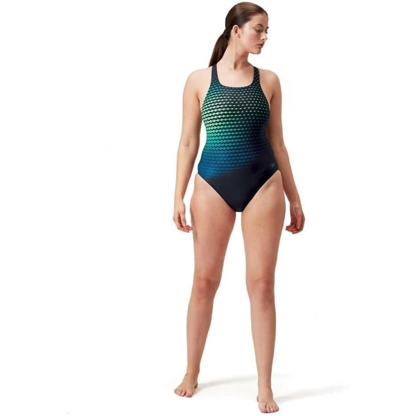 Speedo Dijital Baskılı Medalist Kadın Yüzücü Mayosu Koyu Yeşil