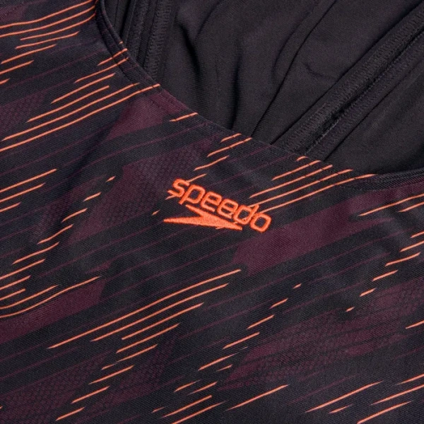 Speedo Hyper Boom Yerleştirmeli Kaslı Sırt Kadın Mayosu Siyah-Bordo