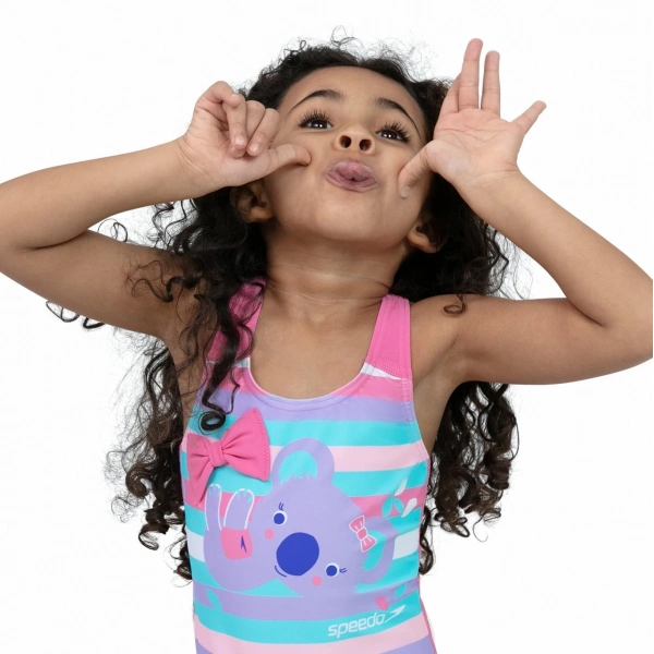 Speedo Koko Koala Desenli Çapraz Sırtlı Kız Çocuk Mayosu Mavi