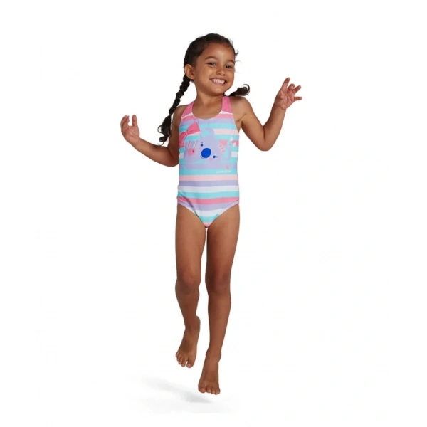 Speedo Koko Koala Desenli Çapraz Sırtlı Kız Çocuk Mayosu Mavi