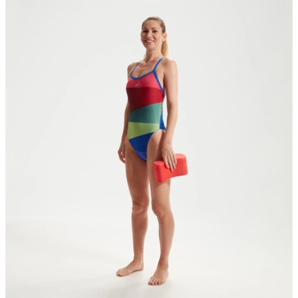 Speedo Placement Digital Turnback Kadın Yüzücü Mayosu Kırmızı-Yeşil