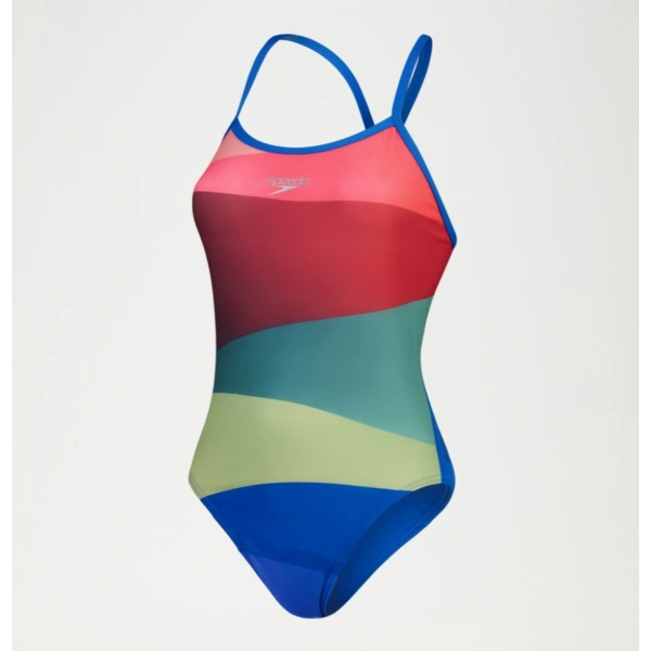 Speedo Placement Digital Turnback Kadın Yüzücü Mayosu Kırmızı-Yeşil