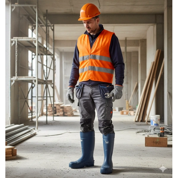 Techno Boots Poliüretan Soğuğa Dayanıklı Kısa Çelik Burunlu Mavi Çizme