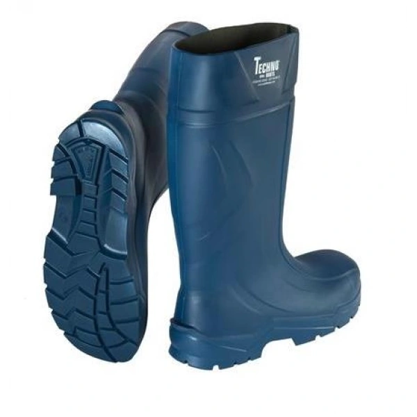 Techno Boots Poliüretan Soğuğa Dayanıklı Kısa Çelik Burunlu Mavi Çizme