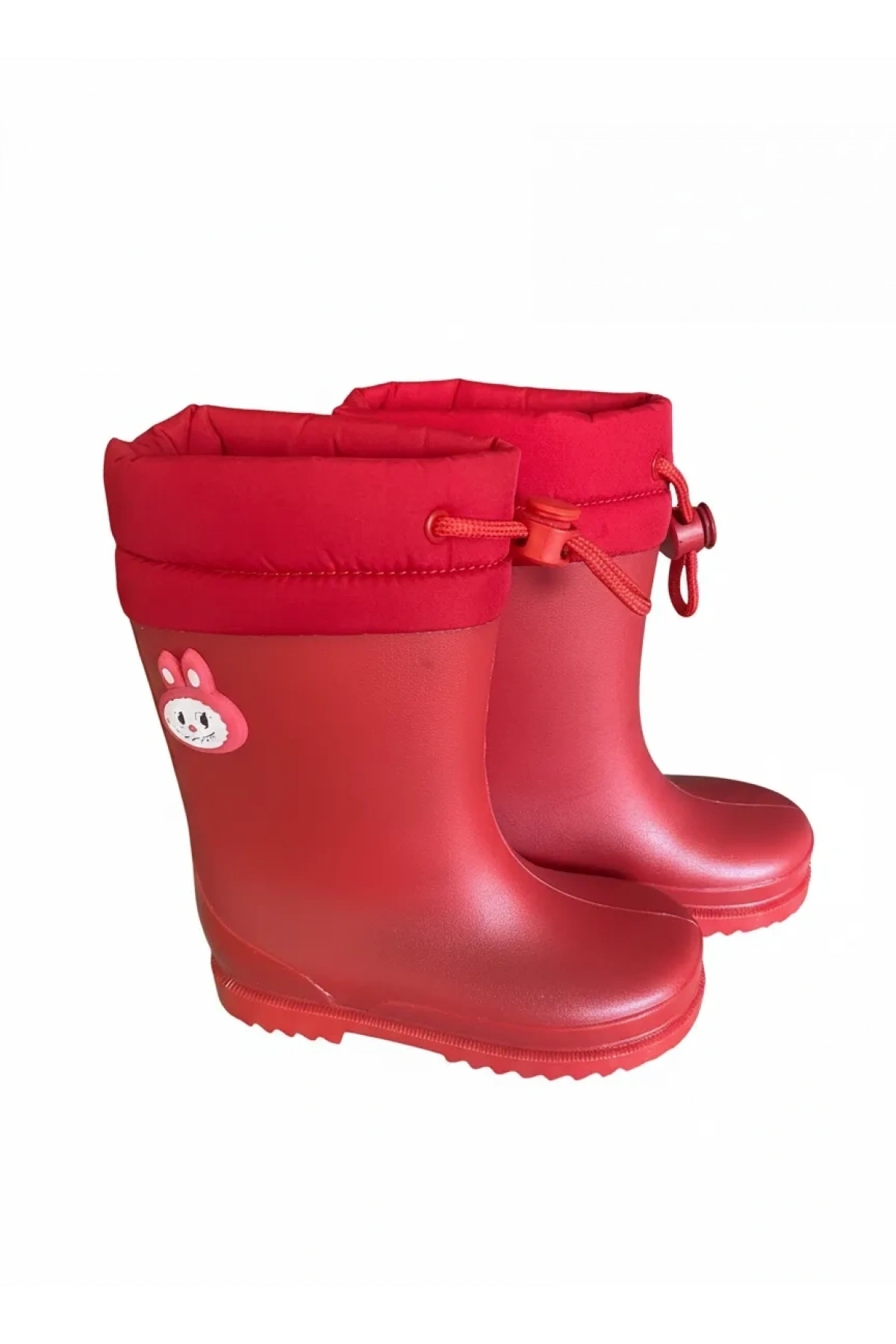 Konçlu Peluşlu Emojili Kız Çocuk Yağmur Çizmesi 26-35 Kırmızı