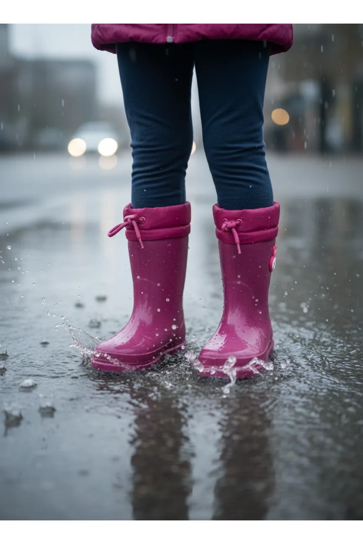 Konçlu Peluşlu Emojili Kız Çocuk Yağmur Çizmesi 26-35 Fuşya