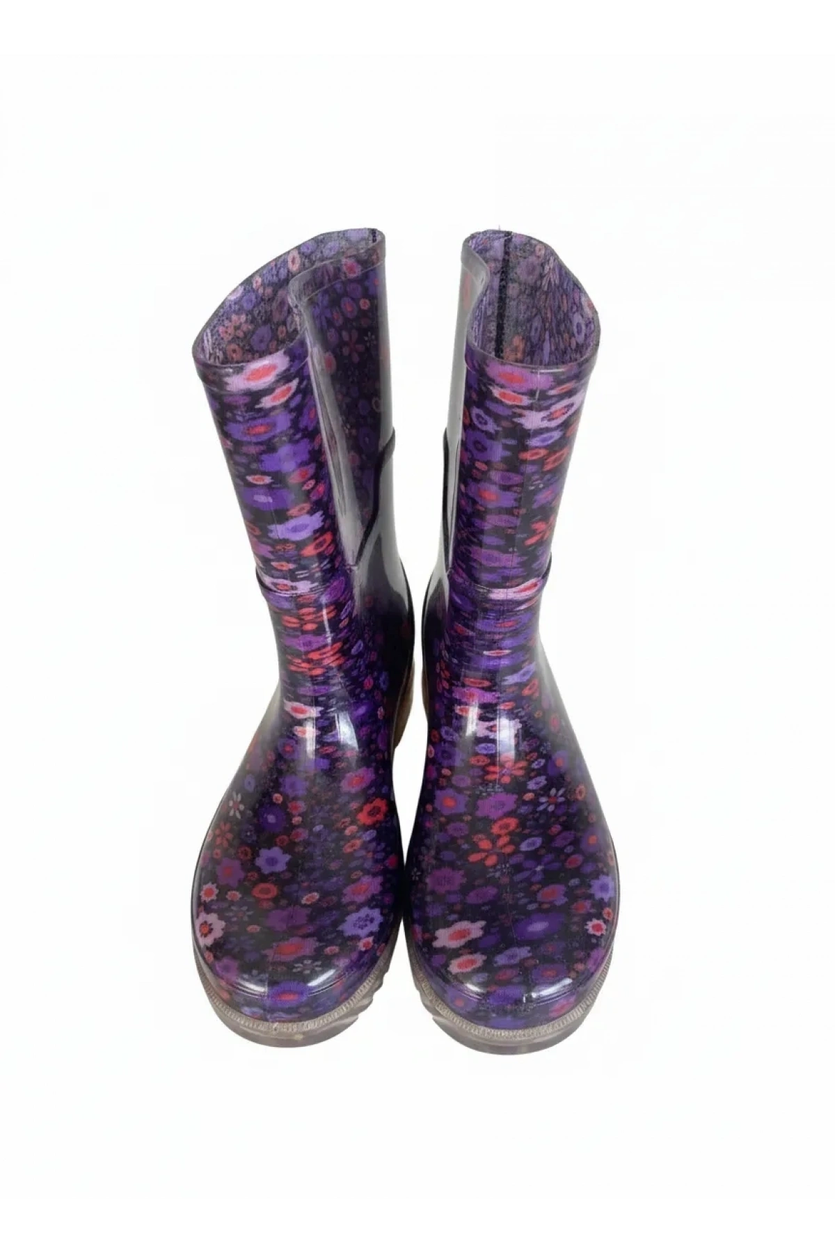 Bahçe ve Yağmur Çiçek Desenli Kadın Çizmesi 36-40 Mürdüm