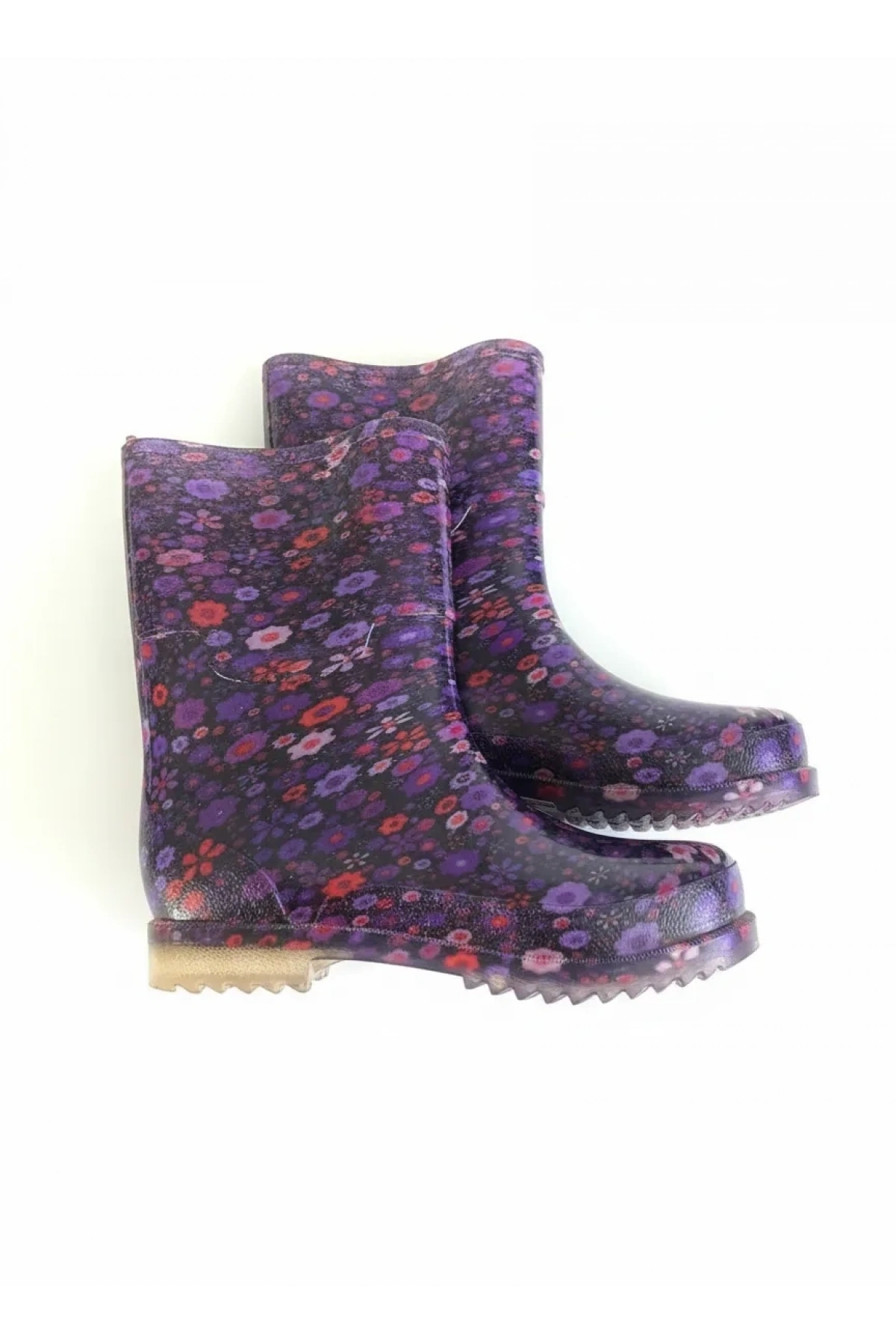 Bahçe ve Yağmur Çiçek Desenli Kadın Çizmesi 36-40 Mürdüm