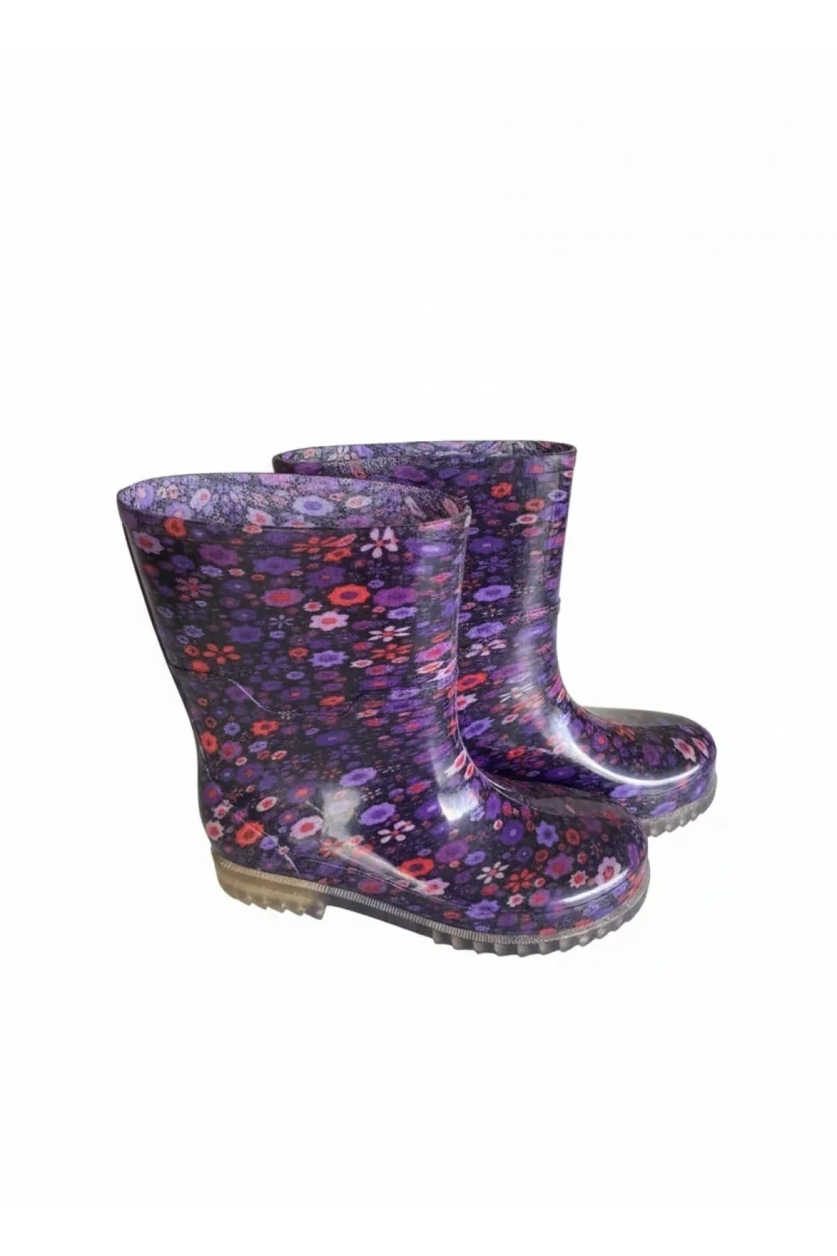 Bahçe ve Yağmur Çiçek Desenli Kadın Çizmesi 36-40 Mürdüm
