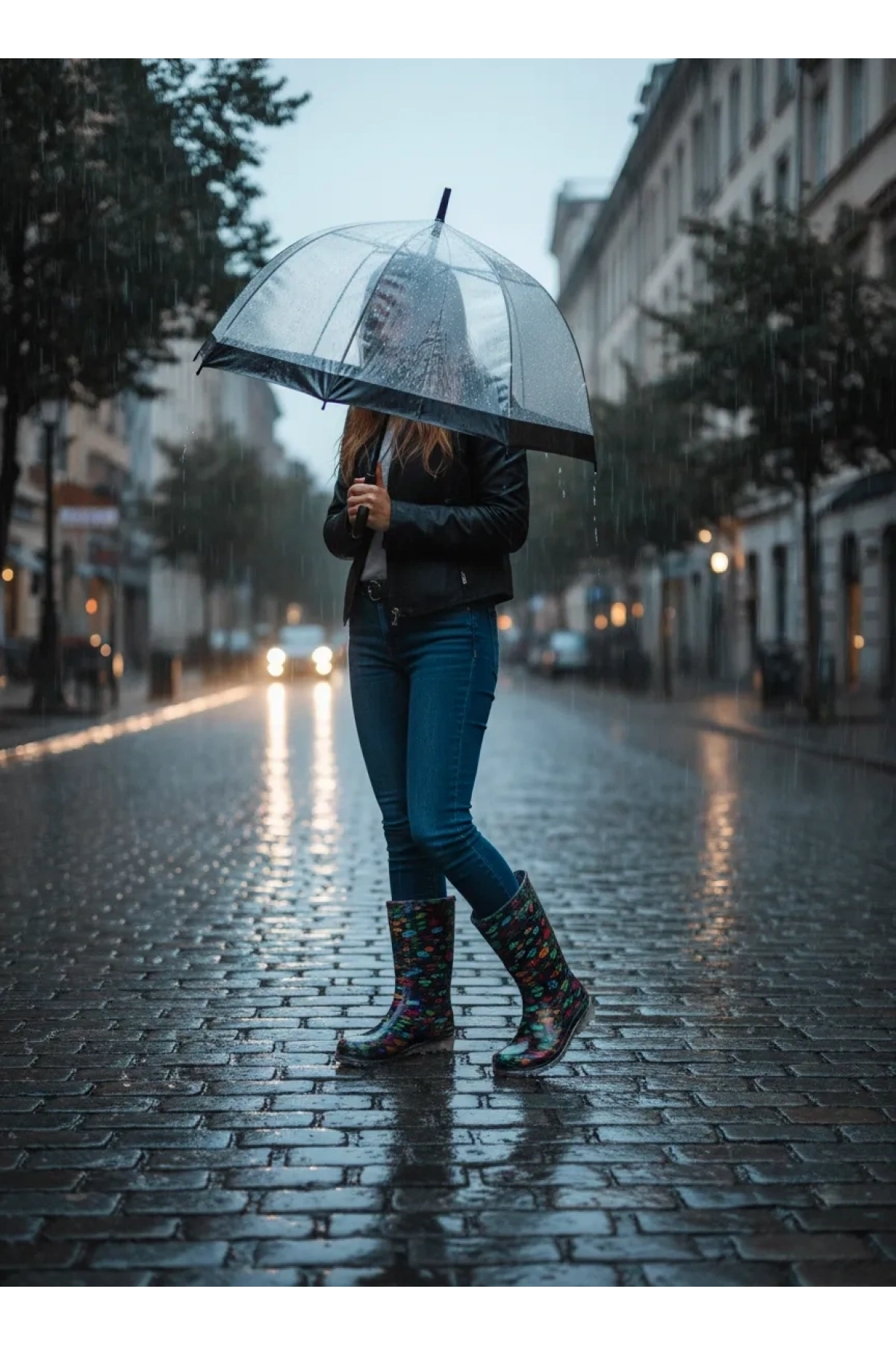 Bahçe ve Yağmur Çiçek Desenli Kadın Çizmesi 36-40 Yeşil