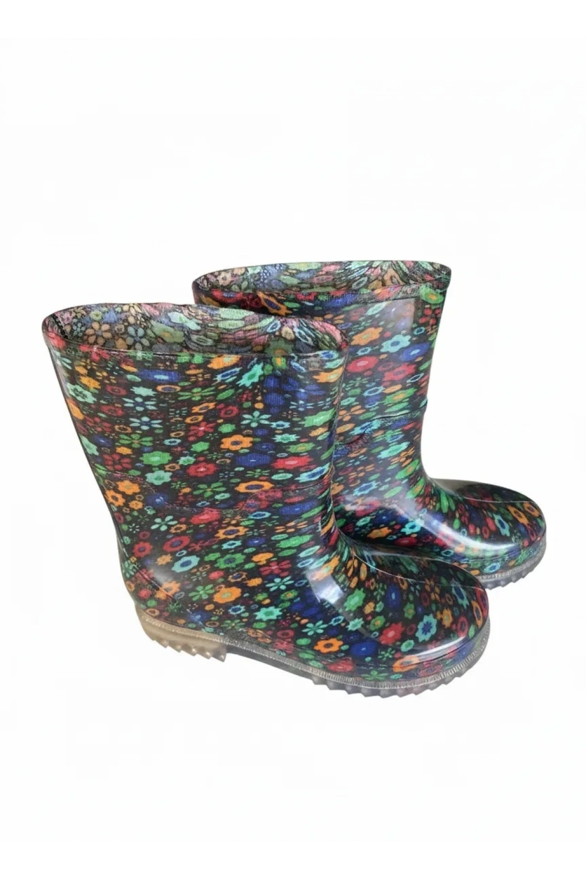 Bahçe ve Yağmur Çiçek Desenli Kadın Çizmesi 36-40 Yeşil