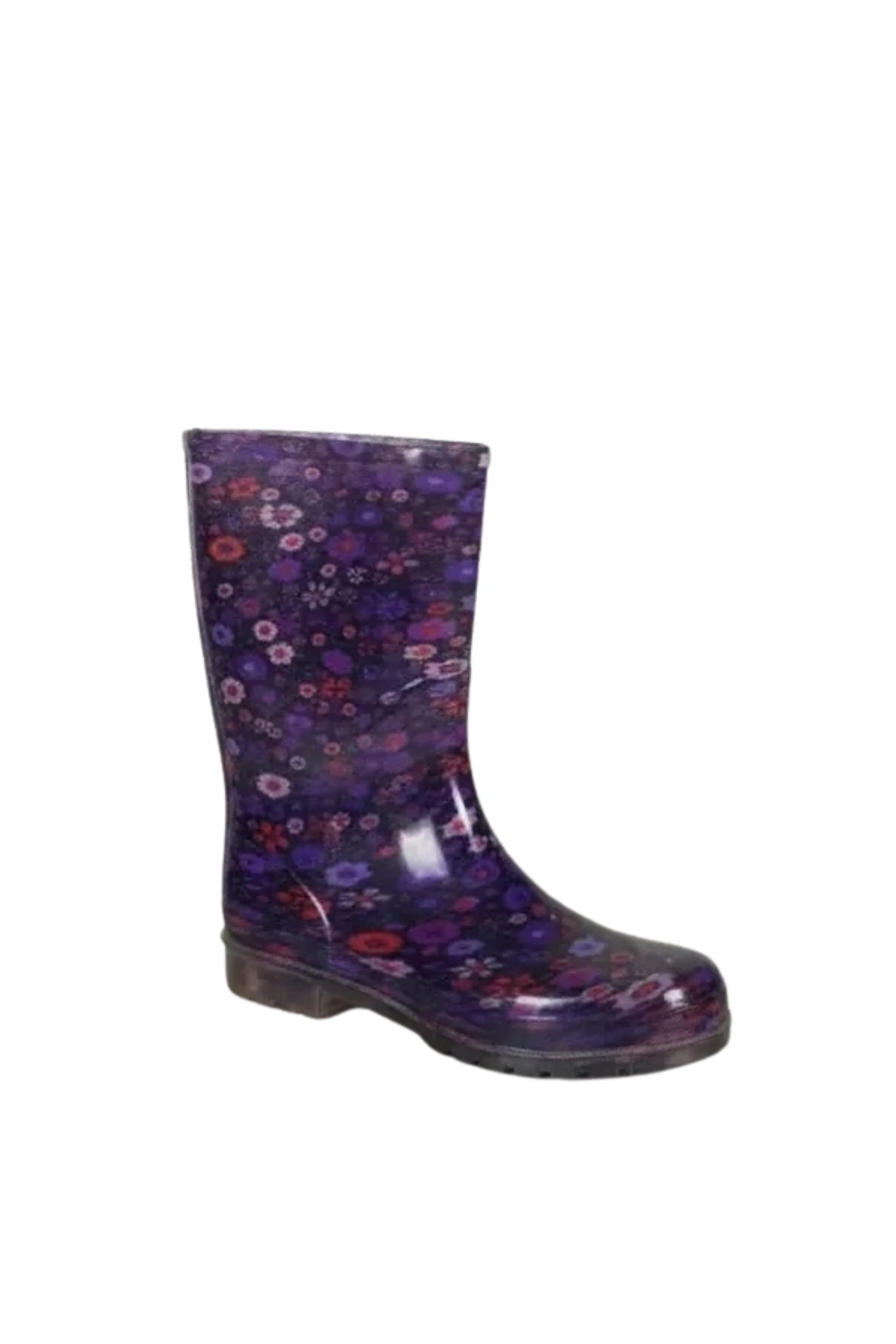 Bahçe ve Yağmur Çiçek Desenli Kadın Çizmesi 36-40 Mürdüm