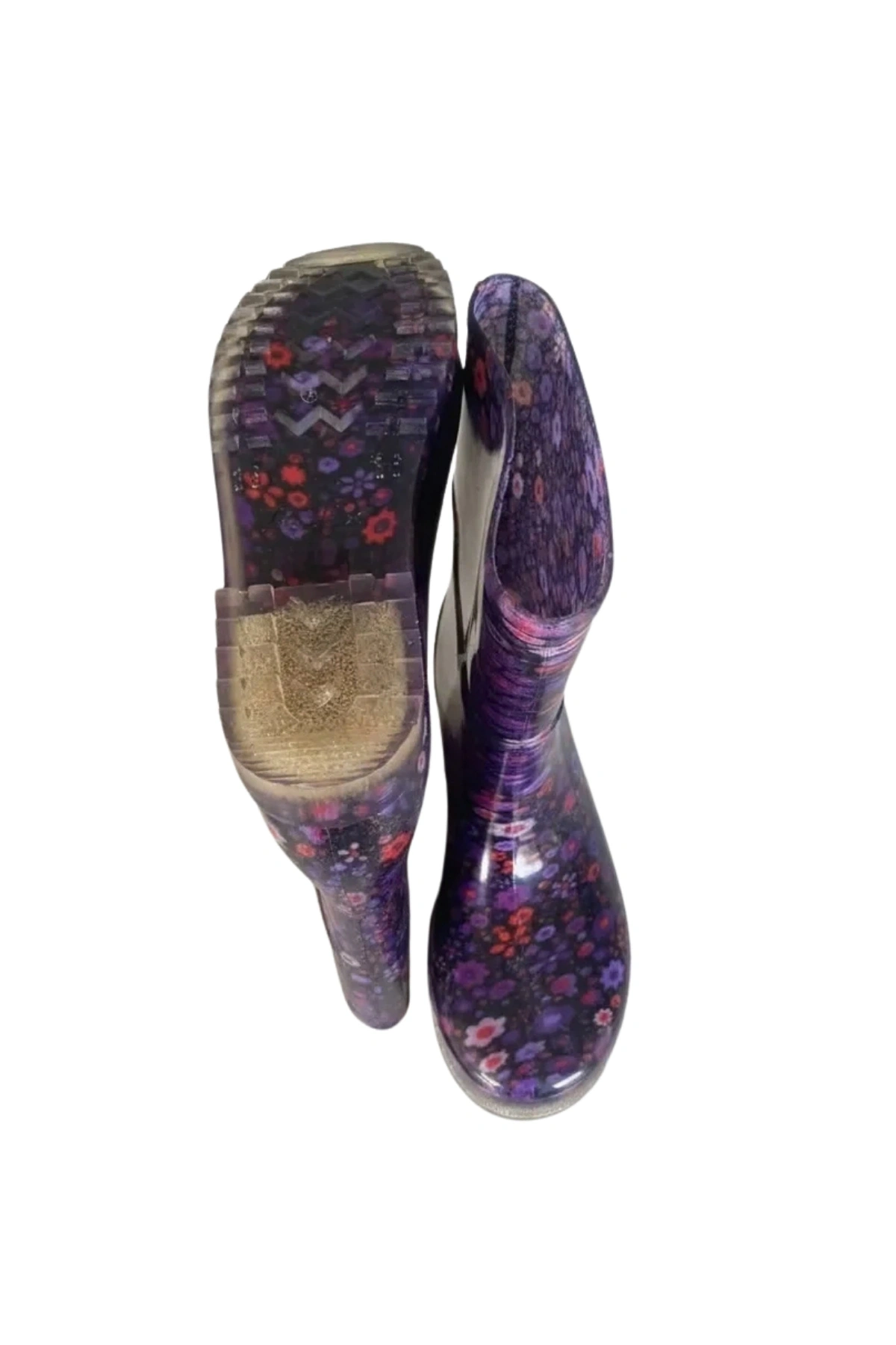 Bahçe ve Yağmur Çiçek Desenli Kadın Çizmesi 36-40 Mürdüm