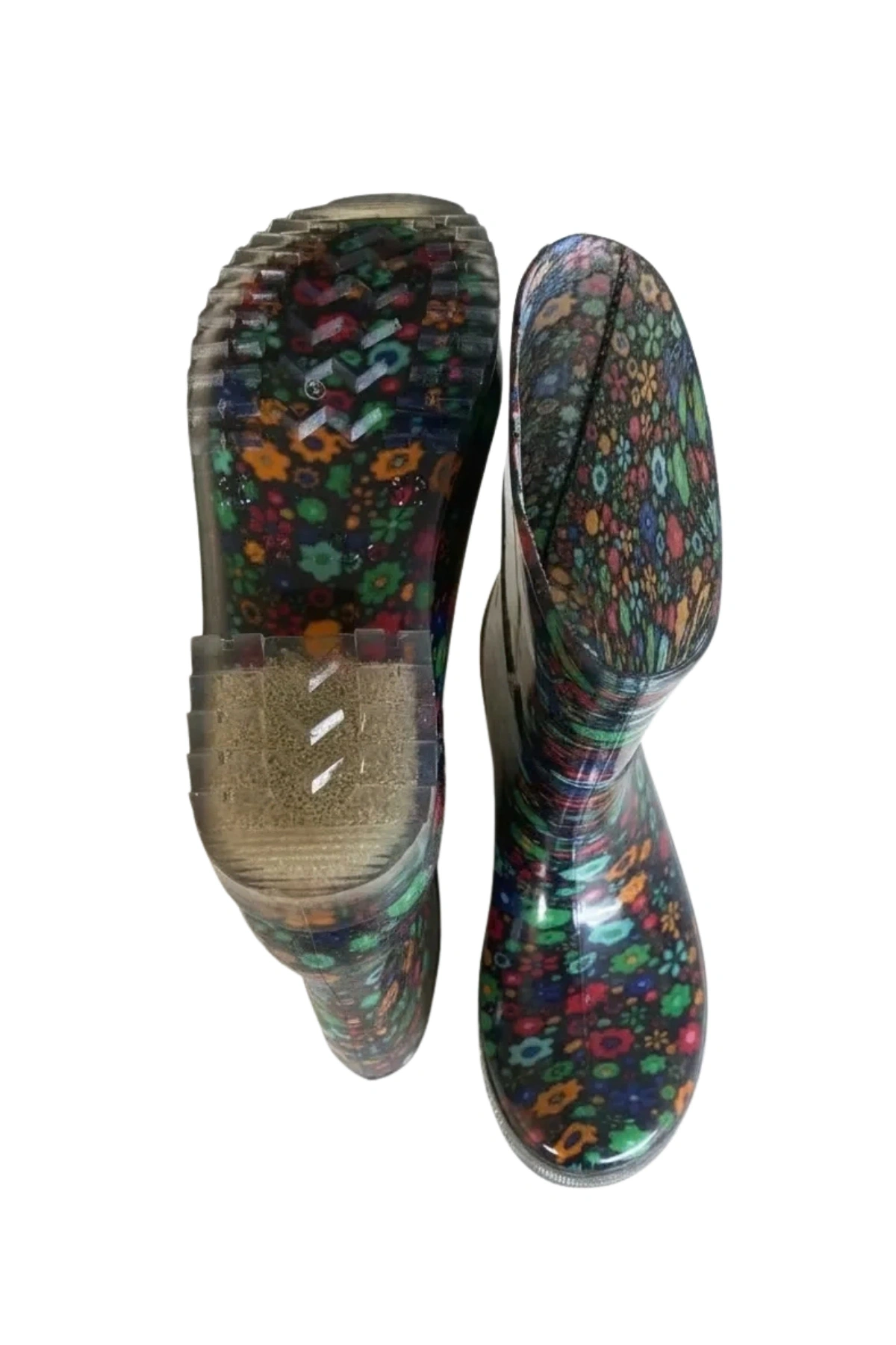 Bahçe ve Yağmur Çiçek Desenli Kadın Çizmesi 36-40 Yeşil