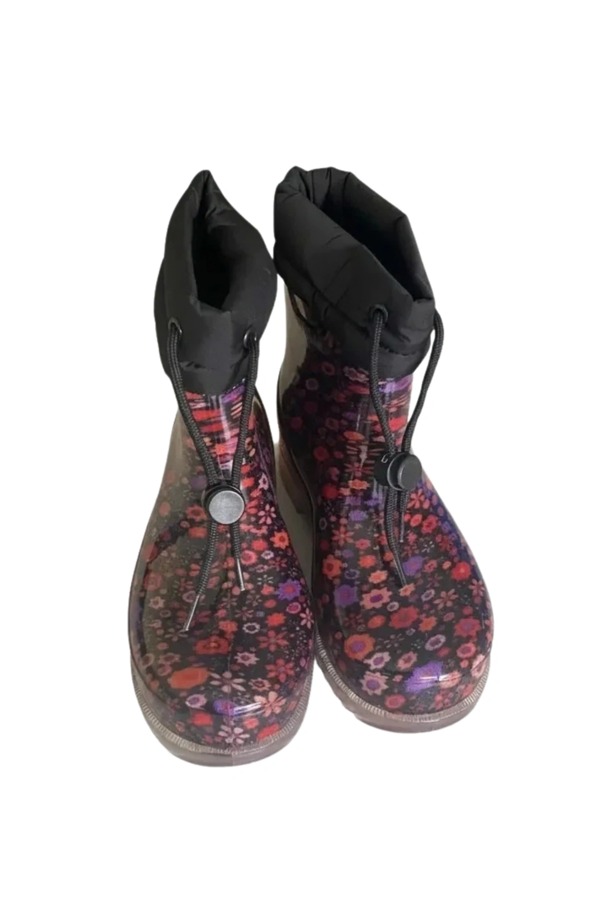 Konçlu Peluşlu Çiçek Desenli Potin Kadın Yağmur Botu 36-40 Turuncu