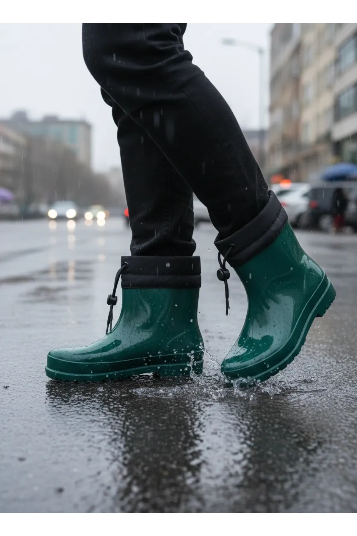 Konçlu Peluşlu Unisex Potin Kadın Yağmur Botu 36-40 Yeşil