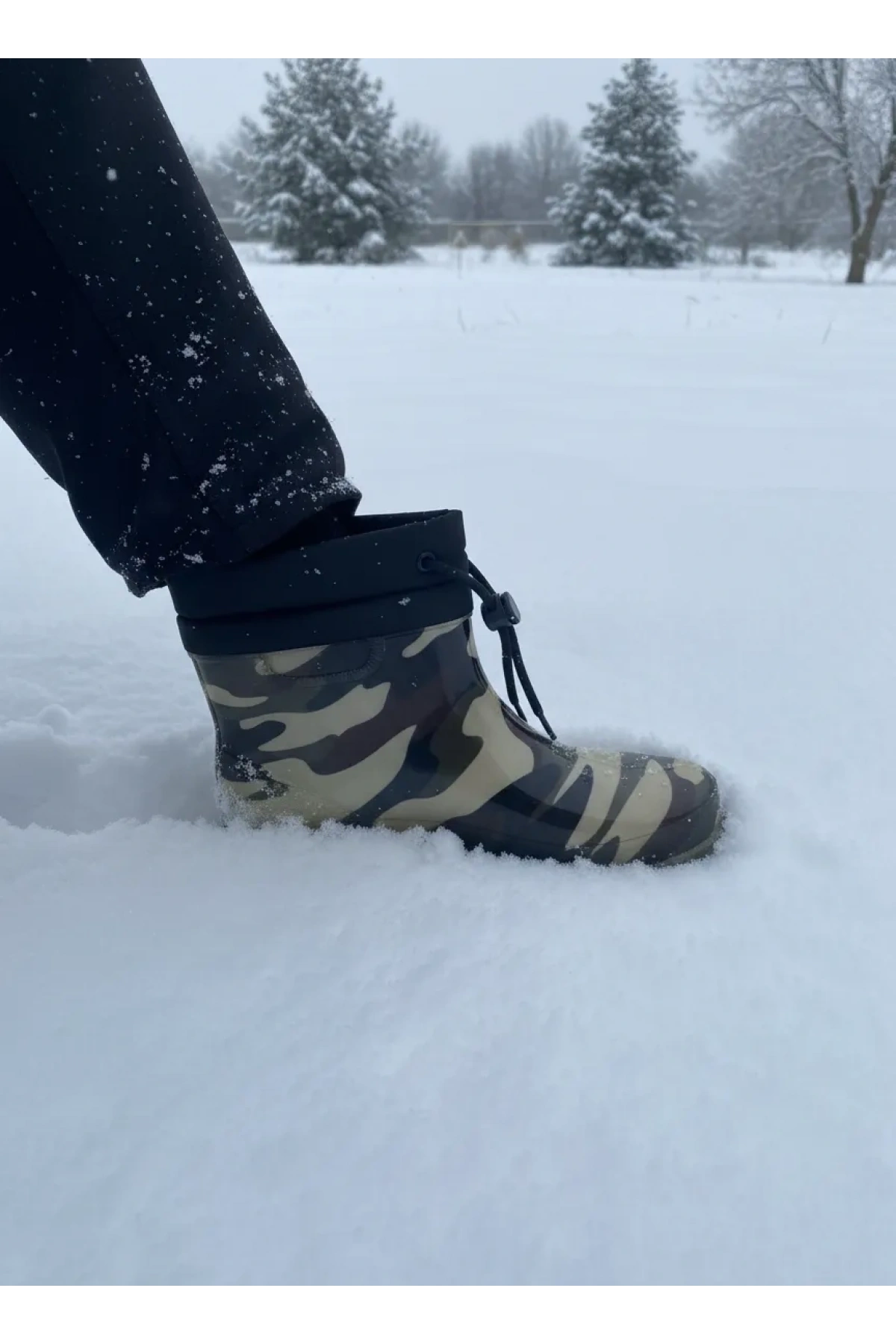 Konçlu Peluşlu Unisex Potin Yağmur Botu 36-40 Askeri Kamuflaj