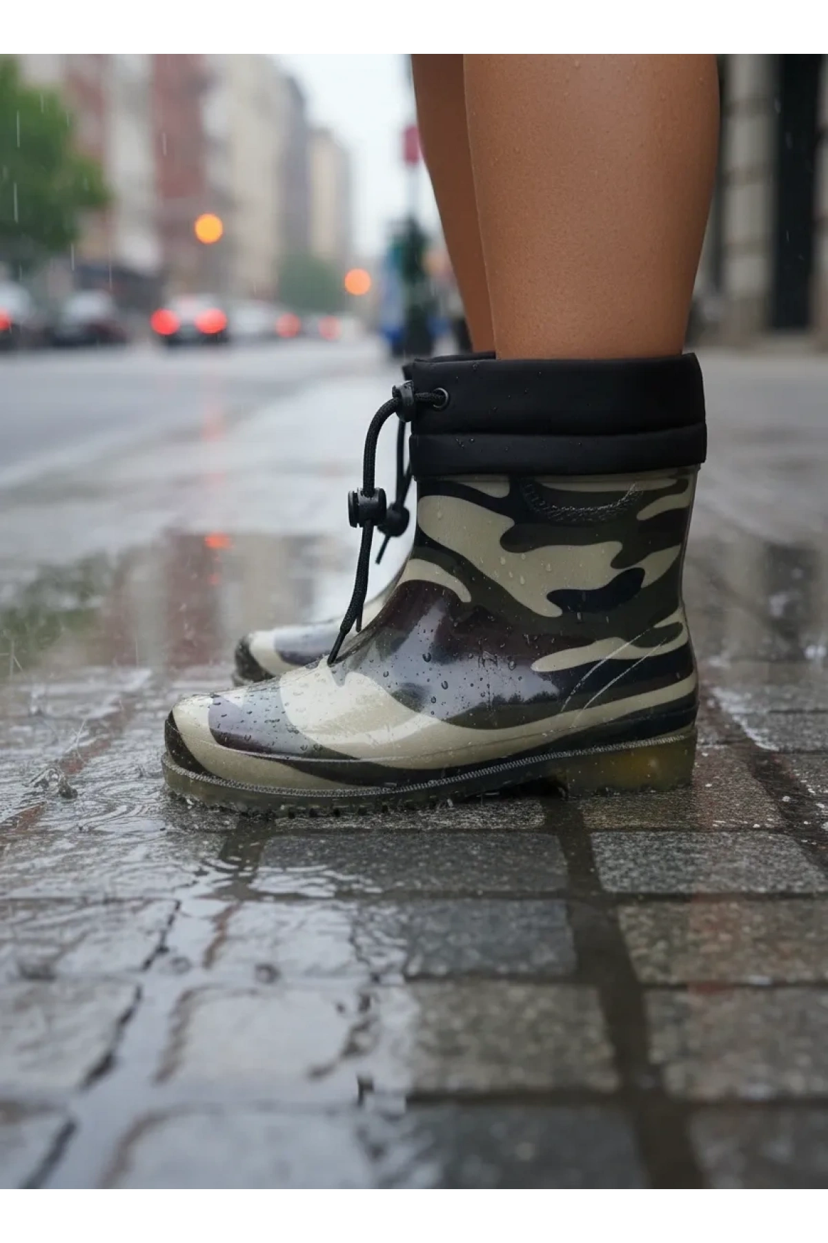 Konçlu Peluşlu Unisex Potin Yağmur Botu 36-40 Askeri Kamuflaj