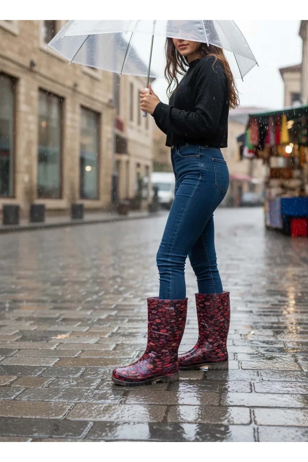 Bahçe ve Yağmur Kadın Çiçekli Çizme 36-40 Turuncu