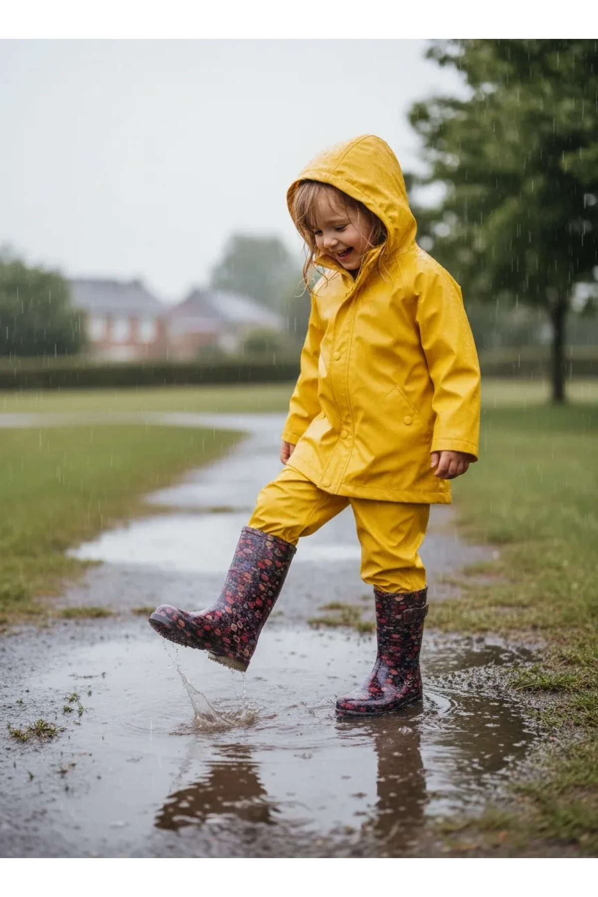 Bahçe ve Yağmur Kız Çocuk Çiçekli Çizme 26-35 Turuncu