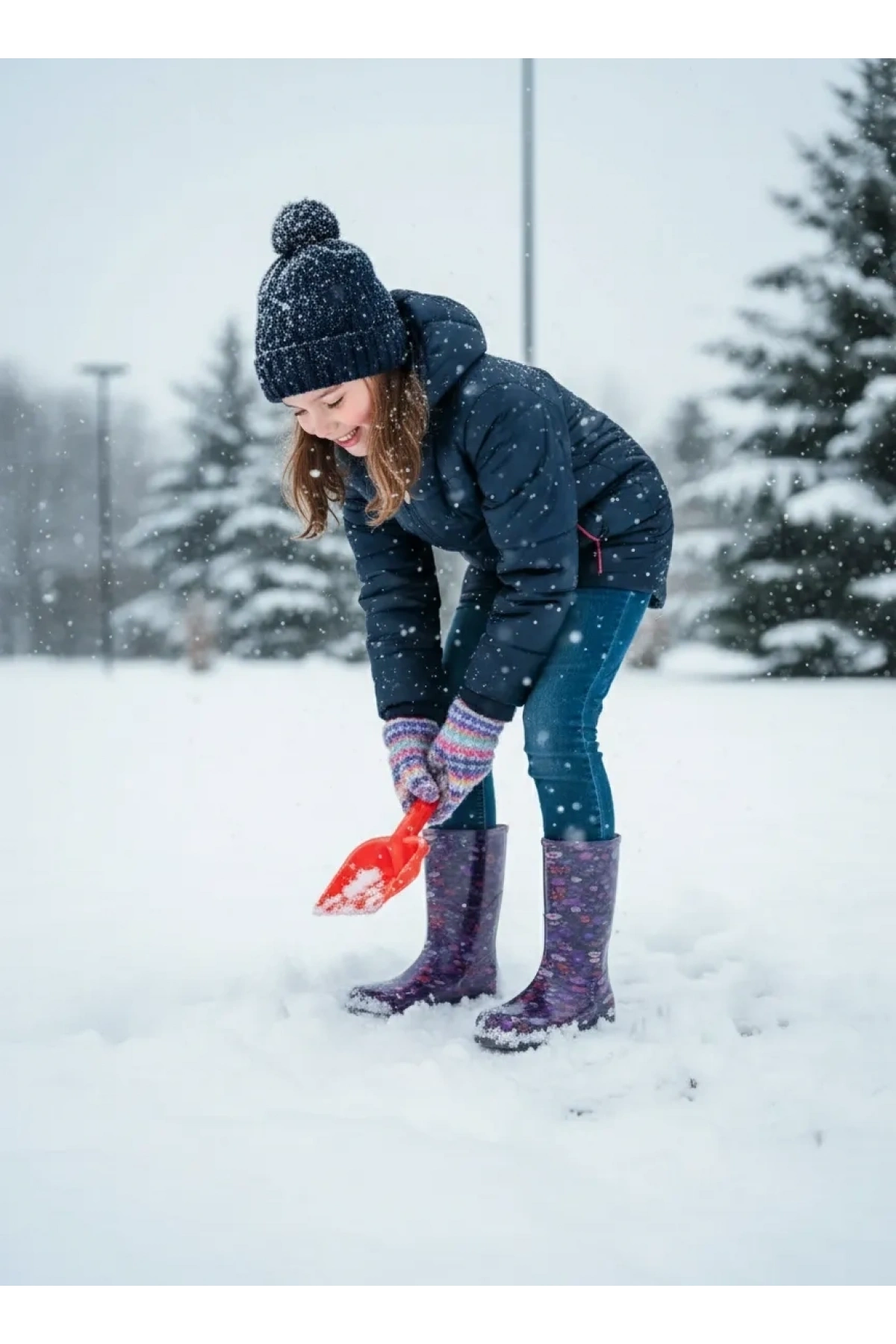 Bahçe ve Yağmur Çiçek Desenli Kız Çocuk Çizmesi 26-35 Mürdüm