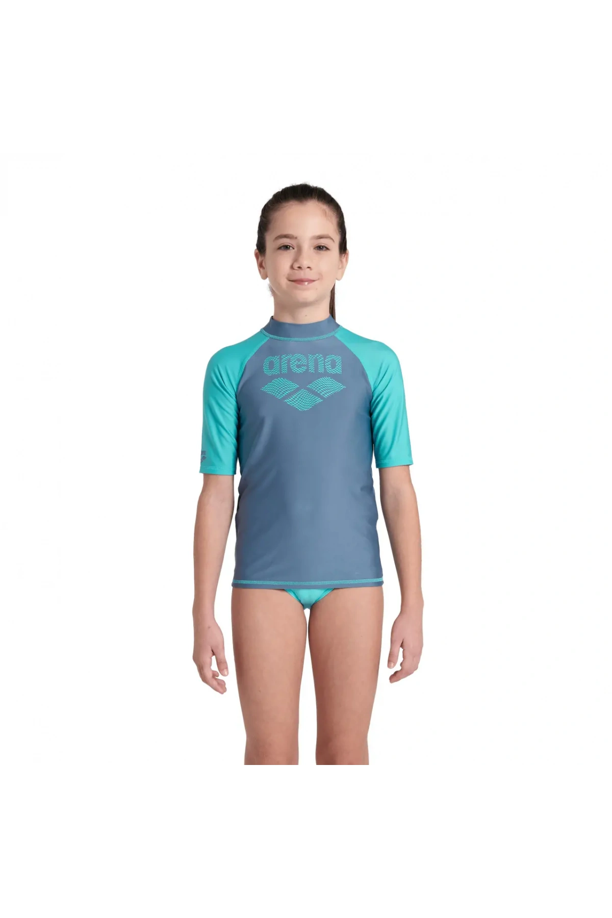 Arena Rash Vest L/S Graphic Erkek Çocuk Yüzücü Tişörtü Gri-Turkuaz