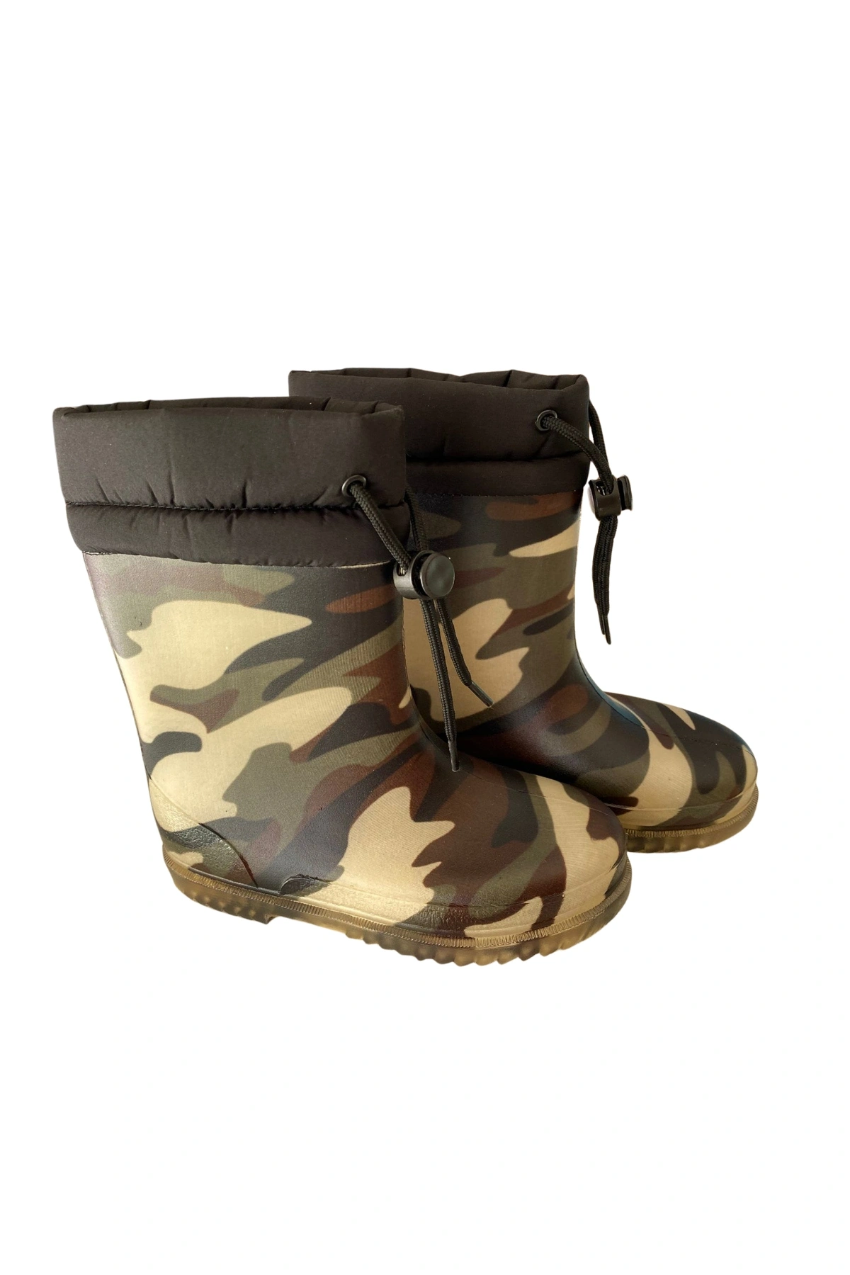 Konçlu Peluşlu Unisex Çocuk Yağmur Çizmesi 26-35 Şeffaf Kamuflaj