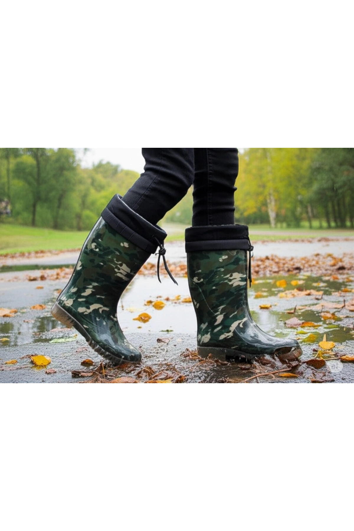 Konçlu Peluşlu Kadın Yağmur Çizmesi 36-40 Kamuflaj