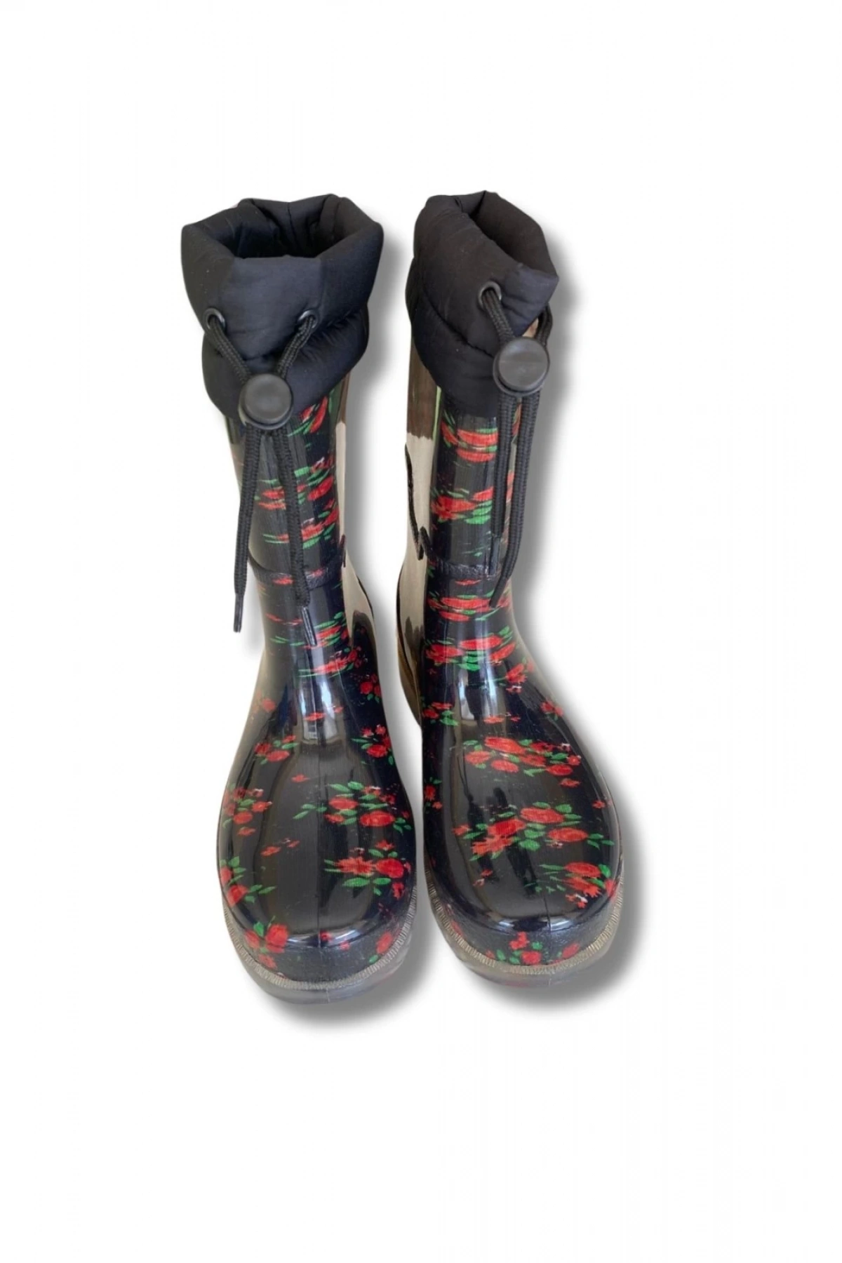Konçlu Peluşlu Kadın Yağmur Çizmesi 36-40 Kırmızı Çiçekli