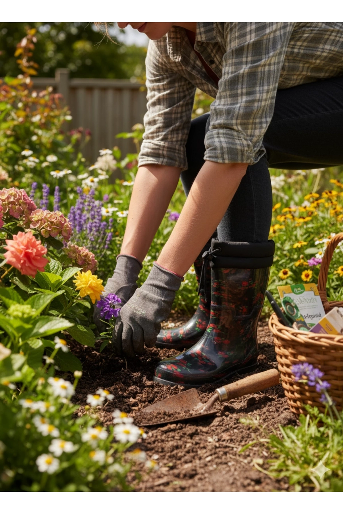 Konçlu Peluşlu Kadın Yağmur Çizmesi 36-40 Kırmızı Çiçekli