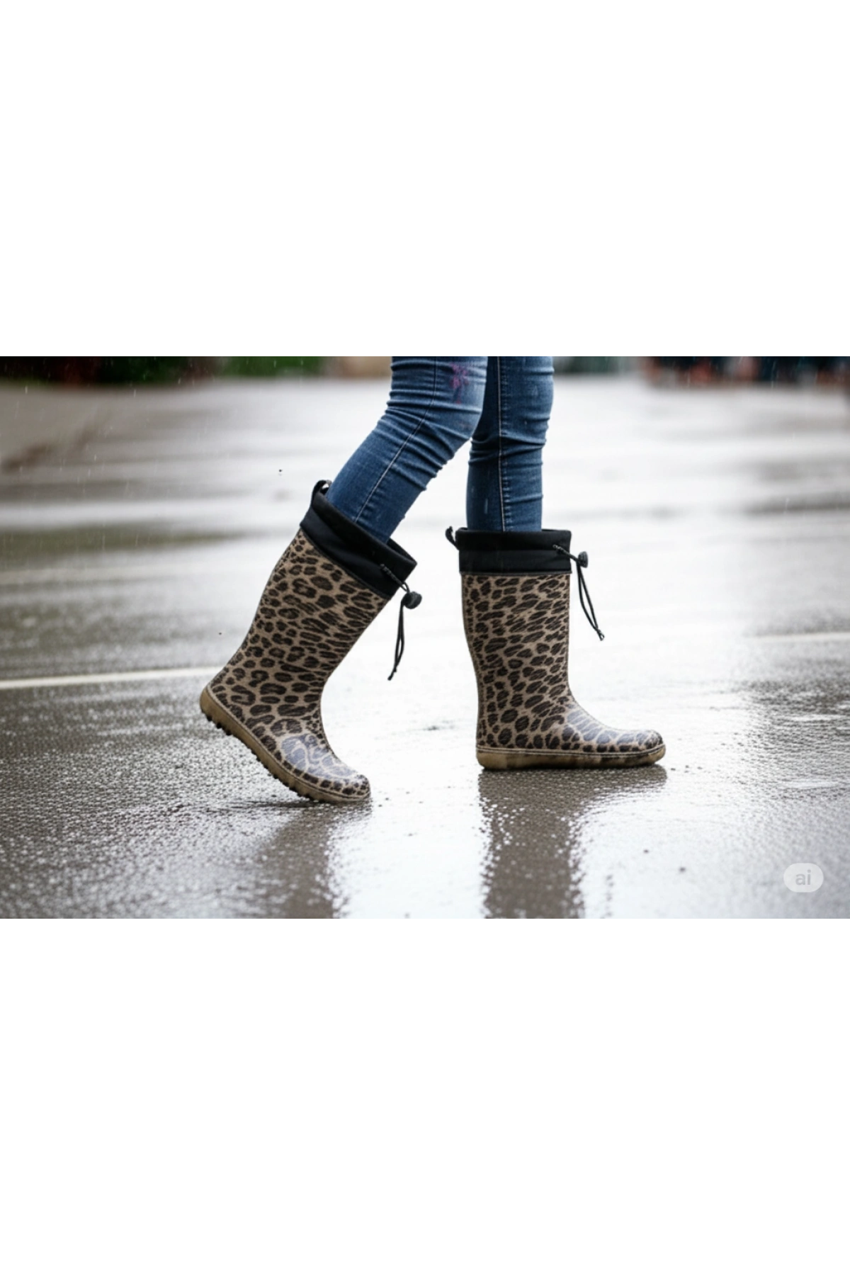 Konçlu Peluşlu Kadın Yağmur Çizmesi 36-40 Leopar Desenli