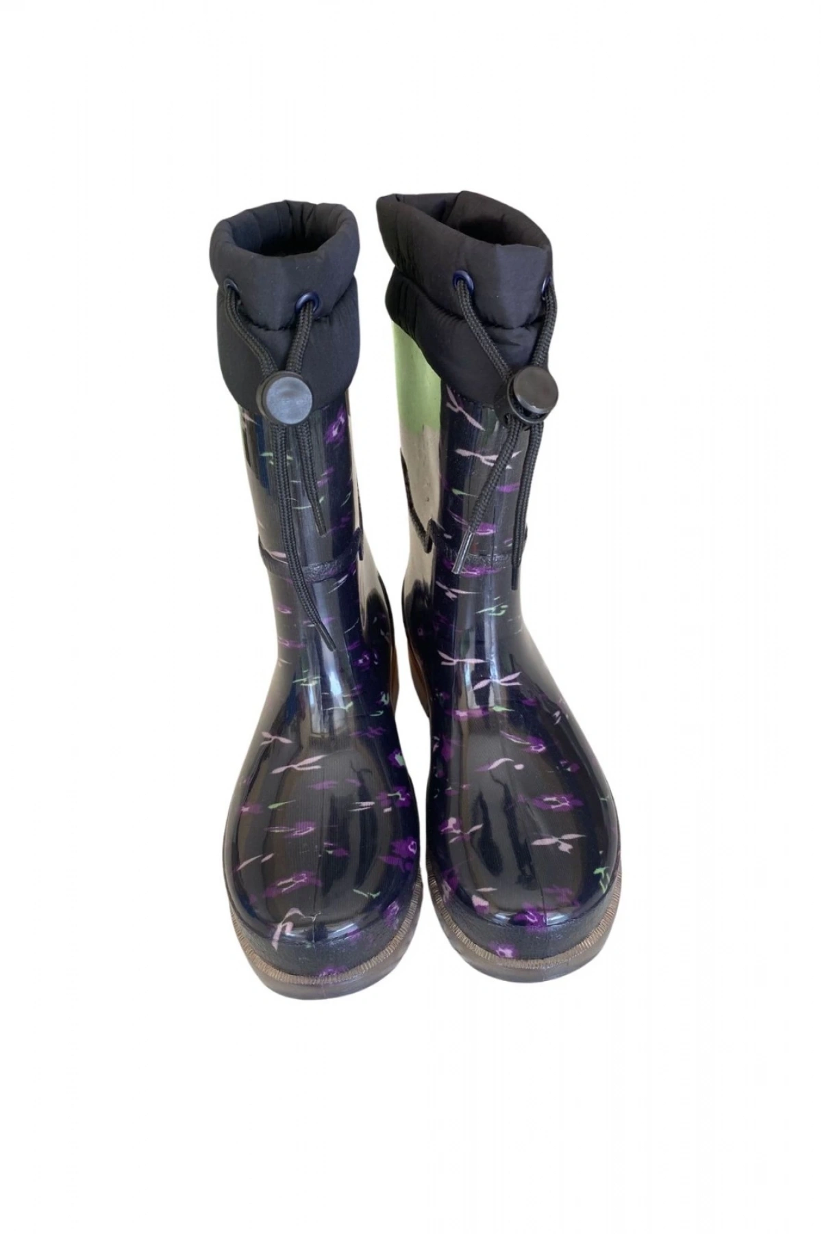 Konçlu Peluşlu Kadın Yağmur Çizmesi 36-40 Mor Çiçekli