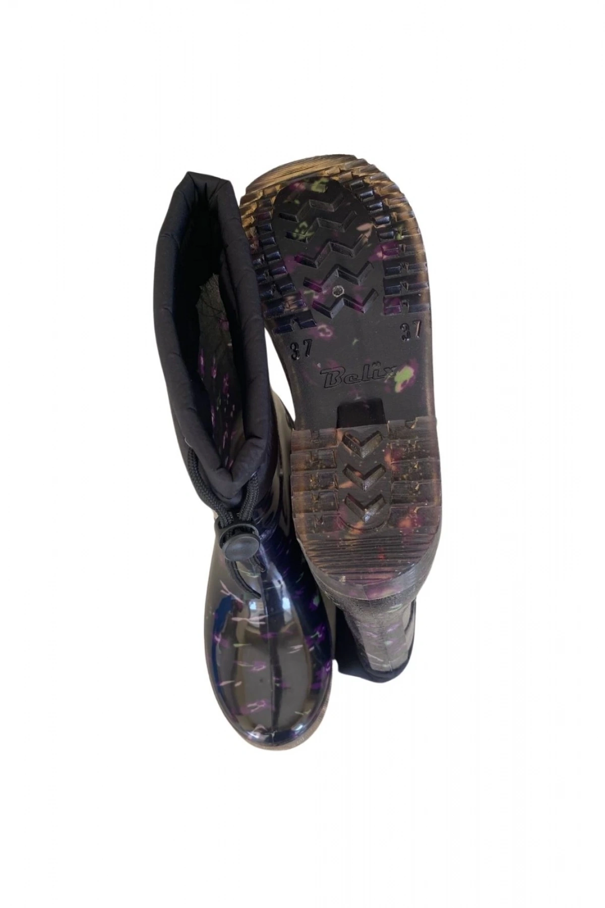 Konçlu Peluşlu Kadın Yağmur Çizmesi 36-40 Mor Çiçekli