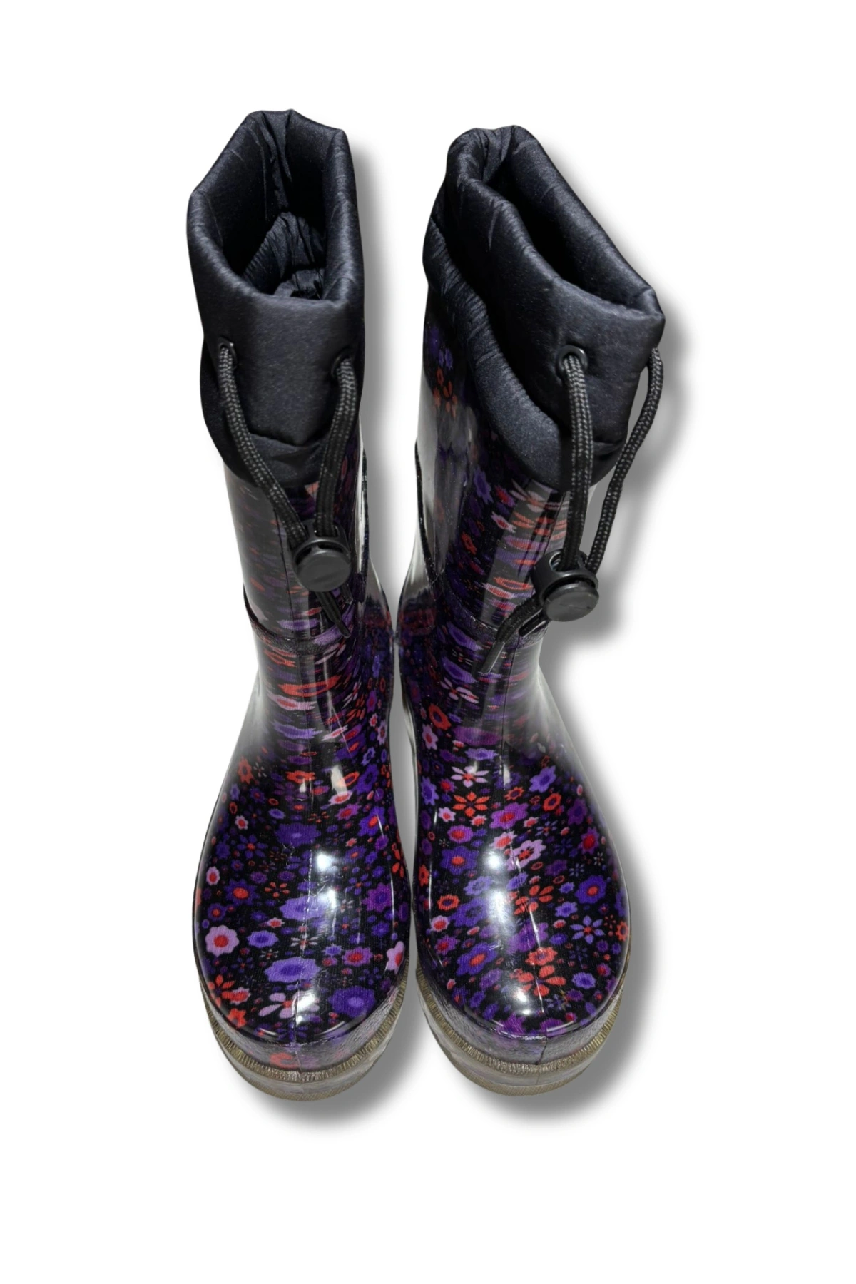 Konçlu Peluşlu Kadın Yağmur Çizmesi 36-40 Mürdüm Çiçekli