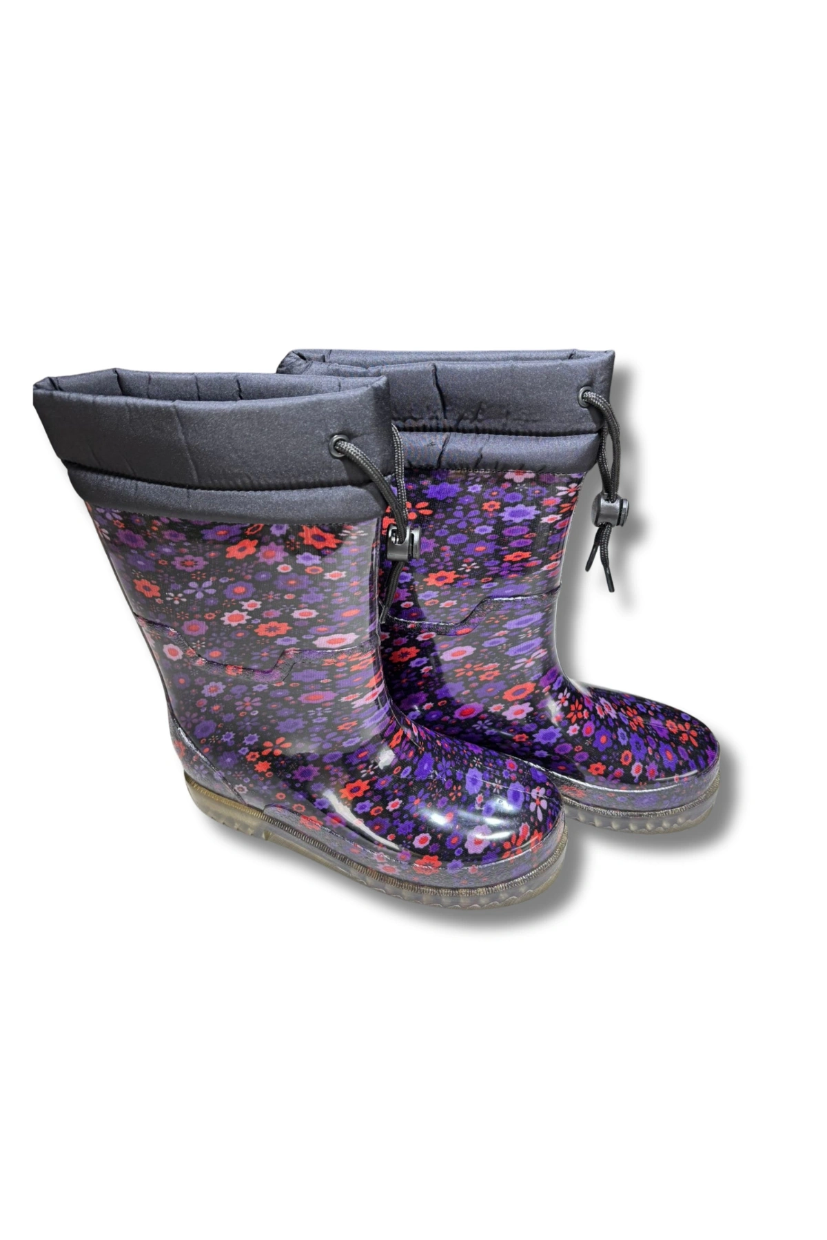 Konçlu Peluşlu Kadın Yağmur Çizmesi 36-40 Mürdüm Çiçekli