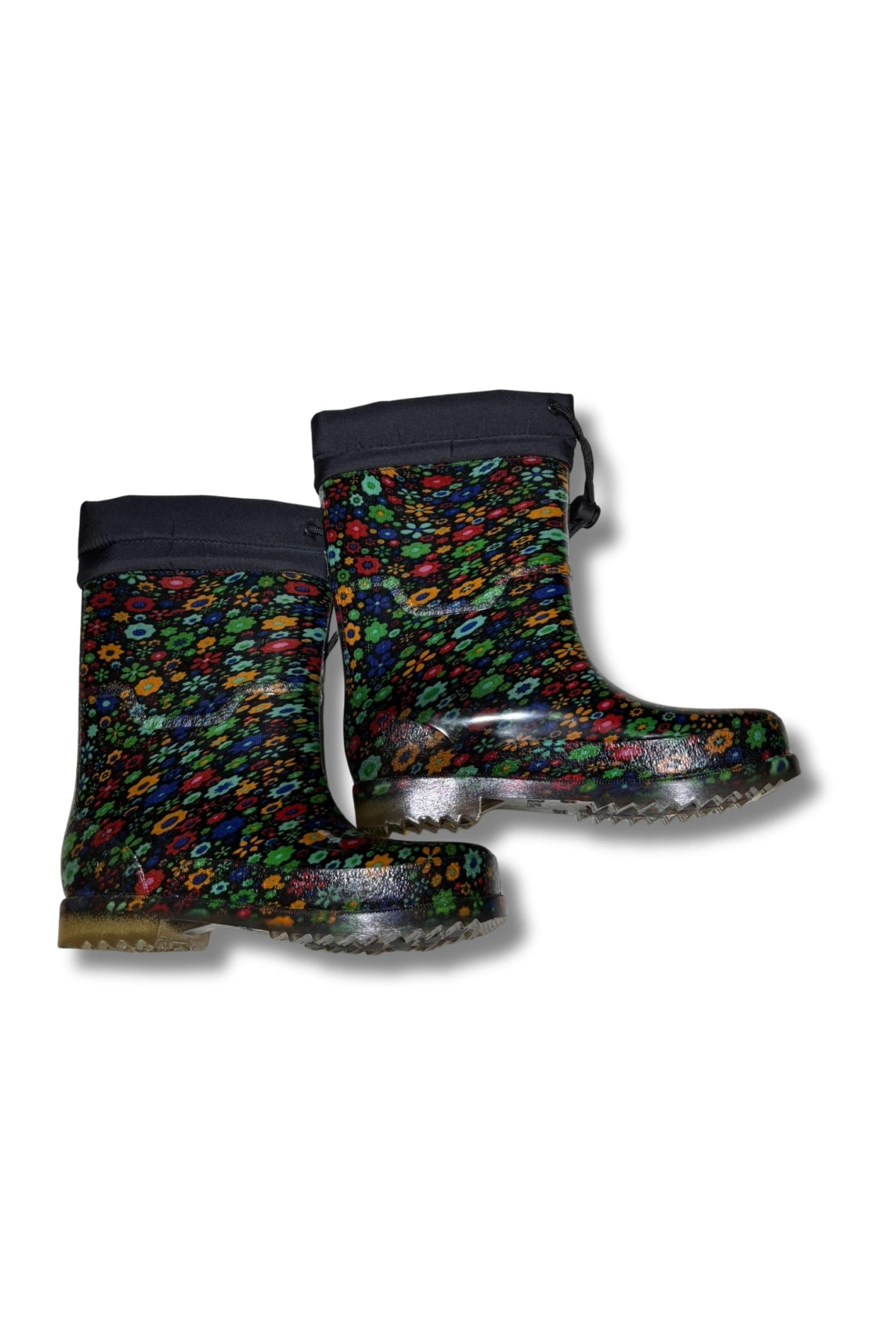 Konçlu Peluşlu Kadın Yağmur Çizmesi 36-40 Yeşil Çiçekli