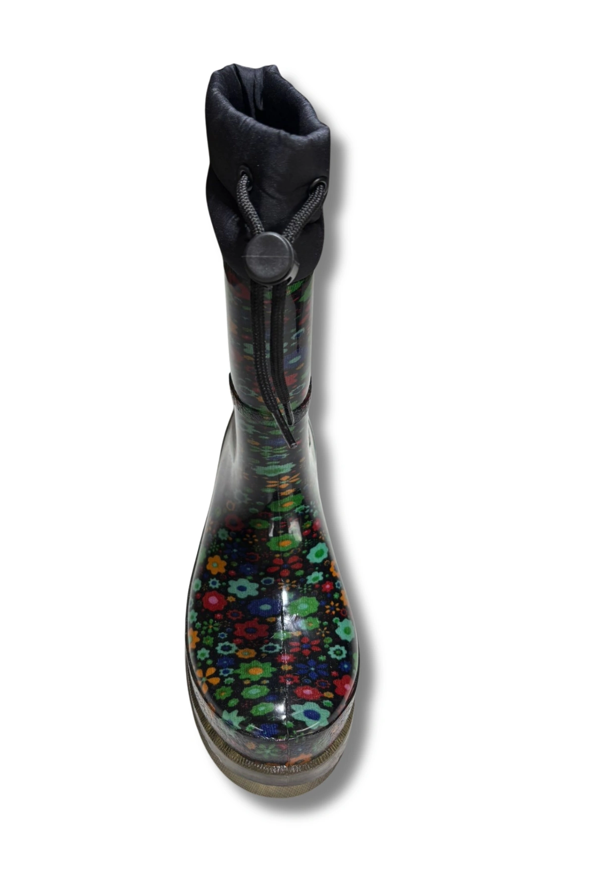 Konçlu Peluşlu Kadın Yağmur Çizmesi 36-40 Yeşil Çiçekli