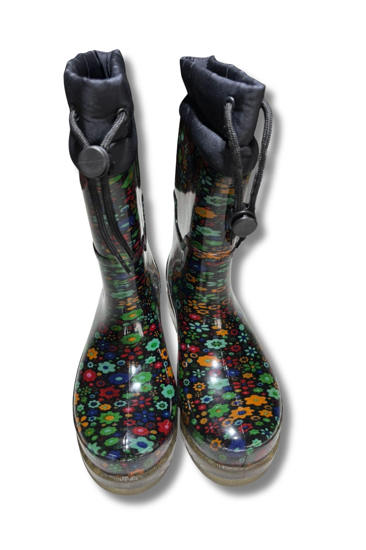 Konçlu Peluşlu Kadın Yağmur Çizmesi 36-40 Yeşil Çiçekli