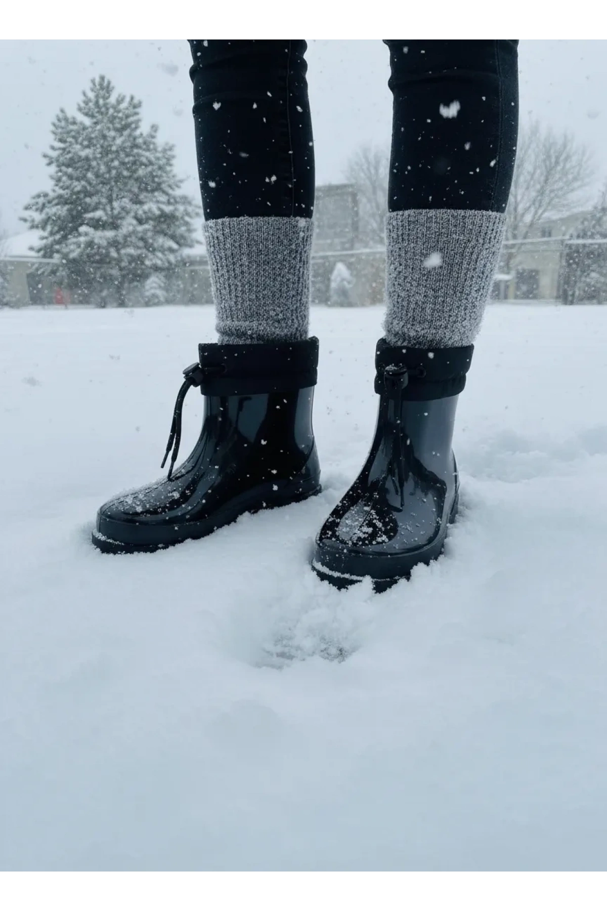 Konçlu Peluşlu Potin Yağmur Kadın Botu 36-40 Siyah
