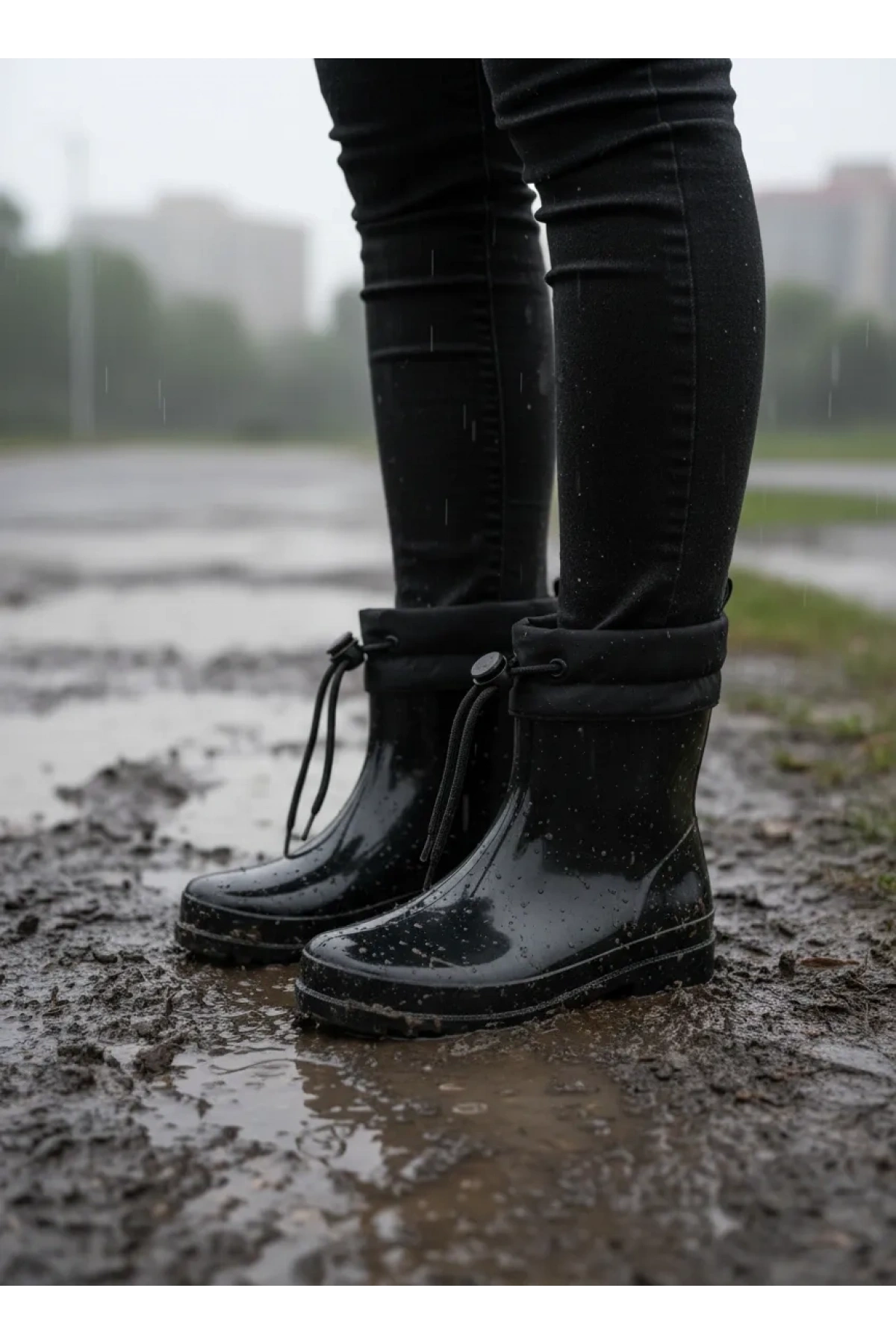 Konçlu Peluşlu Potin Yağmur Kadın Botu 36-40 Siyah